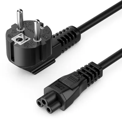 Produktbild von deleyCON 1m Netzkabel IEC C5 Typ F 90° Kleeblattkupplung - Schwarz