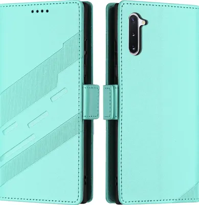 Produktbild von Hülle für Samsung Galaxy Note 10 5G, Kunstleder Brieftaschen Handyhülle mit Kartenfach und Standfunktion Türkis