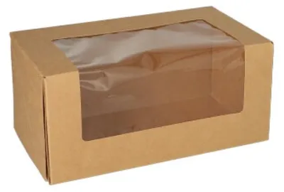 Produktbild von PAPSTAR Tortenkartons eckig mit Sichtfenster, 10x22x12 cm, PLA | Folie (25 Stück)