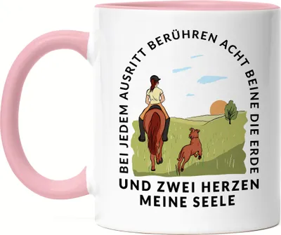 Produktbild von Ausritt Tasse Rosa Hunde Pferde Tiere Tierliebhaber Pferdeliebhaber Reiterin Reiten Pony Hobbie Freiheit Seele