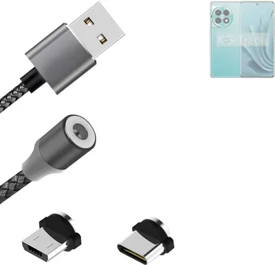 Produktbild von K-S-Trade Hochwertiges Magnet-Lade-kabel Sync-Kabel Daten-Kabel kompatibel mit OnePlus Ace 2 Pro mit USB-Typ-C-Anschluss und Micro-USB-Anschluss 2A