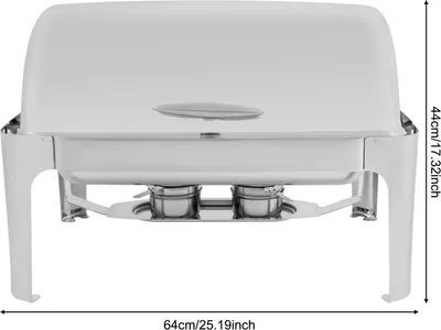 Image de Récipient de maintien au chaud pour buffet - Chafing dish double - 2 bacs GN de 9 l - Acier inoxydable 201 - Rectangulaire 64 x 44 cm - Argent