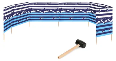 Produktbild von Garronda Strand Windschutz Sichtschutz 10m lang plus Gummihammer GAEX001 (Streifen/Haie, 10 m)