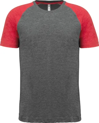 Produktbild von Proact Herren Sport T-Shirt Kurzarm Baumwolle Rundhals Basic Slim Fit, Größe:M, Farbe:Grey Heather/Sporty Red Heather