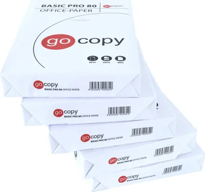 A stack of reams of go copy office paper.