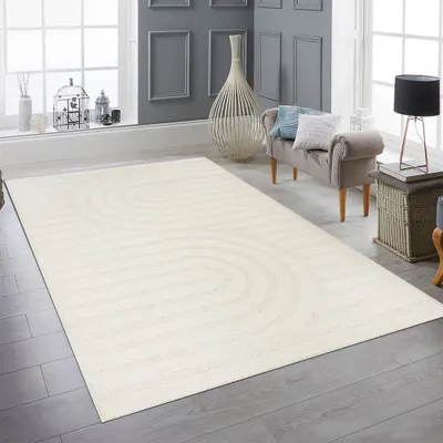 Immagine prodotto di Tappeto scintillante per soggiorno/camera da letto, resistente, con motivo a linee ovali in color crema Dimensioni - 160 x 220 cm