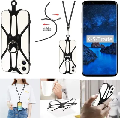 Produktbild von K-S-Trade 3in1 Handykette Handyband Handykordel Halsband Smartphone-Ring Handy-Ring kompatibel mit Samsung Galaxy S9 Fingerhalterung Handyring