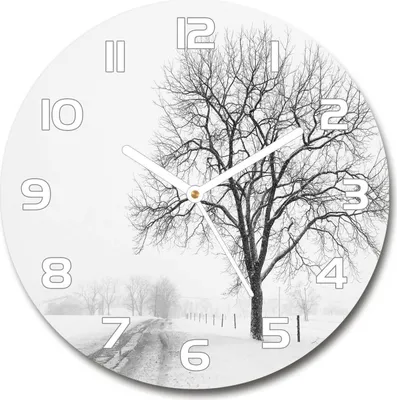 Produktbild von Wanduhr aus Glas 30fi Glasbild Glasuhr Gehärtetes Glas - weisse-zeiger - Winter tree