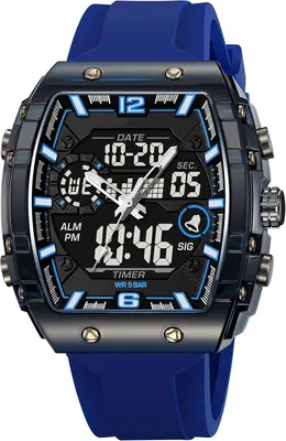 Produktbild von Herren Armbanduhr rechteckig Analog Digital Sportuhr 5ATM wasserdicht LED Alarm Stoppuhr Datum Kalender Silikonarmband stylisch bunt