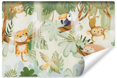 Produktbild von Muralo Selbstklebende Fototapete für Kinderzimmer wilde TIERE tropische Pflanzen Blätter Br. 520cm x Hö. 318cm
