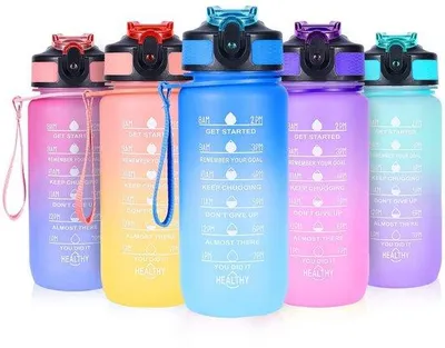Productafbeelding van Waterfles met Rietje 600 ml - Kindervriendelijk met Tijdmarkeringen
