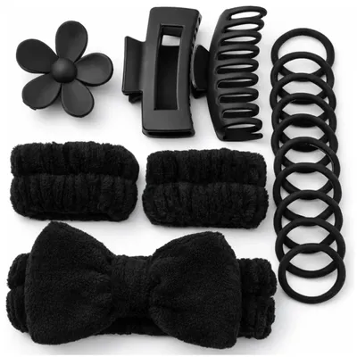 Immagine prodotto di Set di accessori per capelli, 16 pezzi, elastici, cerchietti, fermagli, nero