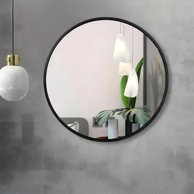 Produktbild von Runder Wandspiegel im Loft-Stil mit schlichtem schwarzen Rahmen