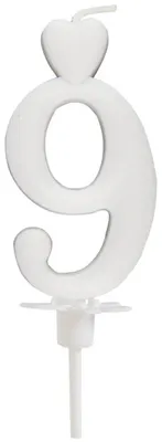 Produktbild von Dekorative Herzkerze Zahl 9 Weiß, 6,5 cm