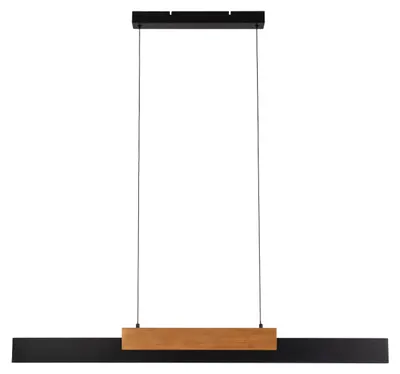Produktbild von Pendelleuchte - LED Pendelleuchte "WIEBKE" L: 120,5cm, Hängelampe im Retro Style, ausMetall und Naturmaterialien in braun, 150 cm hoch, Maße 120,5 x 6 cm, Inkl. LED – dimmbar – Inkl. Memoryfunktion