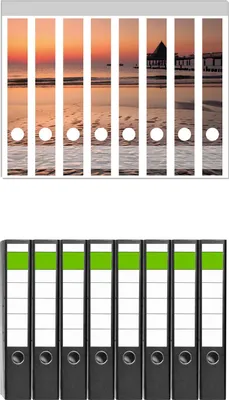 Produktbild von Wallario 8 Stück schmale Ordner inkl. Klebeetiketten mit Motive Strand am Abend - Seebrücke am Ostseebad Heringsdorf -  Set mit Rückenschildern / Ordnerrücken Stickern