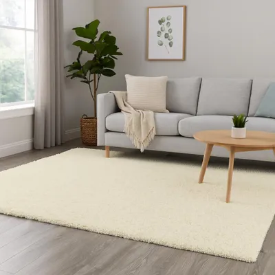 Produktbild von Weicher Shaggy Teppich in Creme – pflegeleichter Hochflor für jeden Wohnbereich Größe - 140 x 200 cm