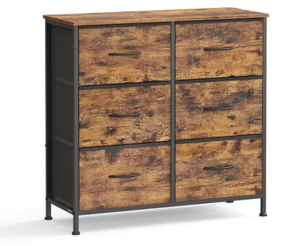 Obrázok produktu pre Komoda so 6 zásuvkami na látkové predmety | Hnedá/čierna | 76,7 x 30 x 73,7 cm