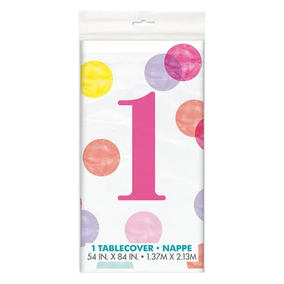 Produktbild von Tischdecke PVC Dots Rosa 1st Birthday ca.137x213cm