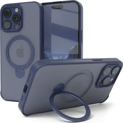 Produktbild von EAZY CASE - MagSafe Handyhülle für Apple iPhone 15 Pro Max, Ring zum Aufstellen, 360° drehbar, Magsafe Silikonhülle zum Aufstellen, stoßfest Cover in Blau