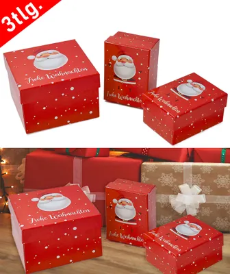 Produktbild von 3x Geschenkboxen mit Deckel - Schriftzug "Frohe Weihnachten" - Boxenset Geschenkverpackung Geschenkschachteln Geschenkkarton Pappboxen Schachtel Box - aus stabilem Karton - wiederverwendbar!