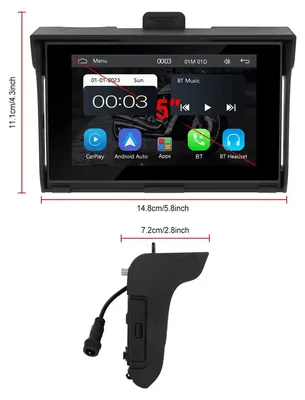 Zdjęcie produktu dla CarPlay i Android Auto do motocykli – przenośny wyświetlacz 12,7 cm – połączenie bezprzewodowe – wodoodporność IPX7 – rozdzielczość 800×480 – karta MicroSD do 64 GB