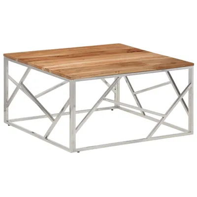Image de vidaXL Table basse argentée Acier inoxydable et bois massif d'acacia