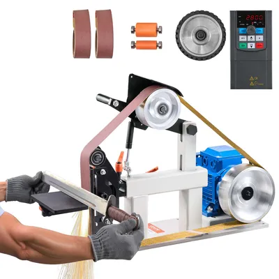 Imagen del producto de VEVOR, amoladora de banda y de discos de mesa, amoladora de banco de 1,5 kW con disco de lija de 427 x 12", banda de lija ajustable, Central Machinery, amoladora de banda y de discos