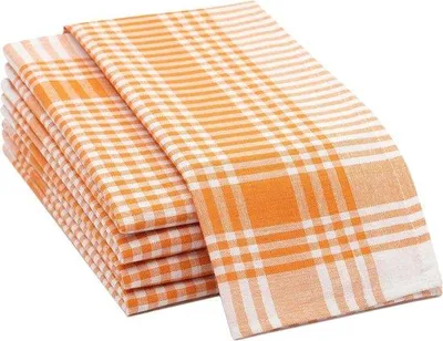Productafbeelding van Unyqoos® Set van 5 theedoeken – 50 x 70 cm, 100% katoen, 180 g/m², oranje geruit