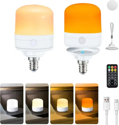 Produktbild von 2 Stück Abnehmbar LED Glühbirnen, USB-C 7 W Wiederaufladbare Glühbirne, E14 4 Farben mit Ferngesteuert Dimmbare Timing, Notlicht mit Schlüsselband für innen/außen