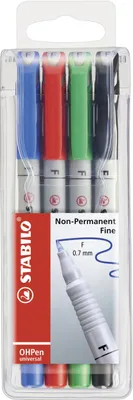 Produktbild von Folienstift - STABILO OHPen universal - wasserlöslich fein - 4er Pack - grün, rot, blau, schwarz