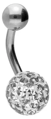 Produktbild von Bauchnabelpiercing Chirurgenstahl Bananabell EPOXY- + CHIRURGENSTAHL-KUGEL Farbe: Silber + Kristall: Kristallklar Stablänge: 8mm