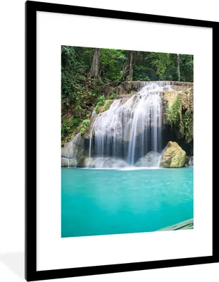 Produktbild von MuchoWow® Gerahmtes Poster Wasser - Wasserfall - Bäume 60x80 cm - Poster mit Schwarzem Bilderrahmen Wandposter Rahmen Foto Bilder - Wohnzimmer - Dekorationen - Prämie