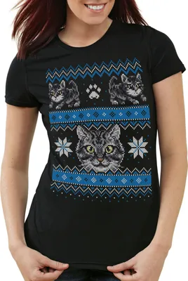 Produktbild von style3 Kitten Christmas Jumper Damen T-Shirt kater samtpfote x-mas pulli weihnachtsbaum, Größe:M