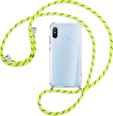 Produktbild von Handykette Backcover-Schutzhülle mit Band (Metall silberfarben) für Xiaomi Mi A2 Lite - neongelb