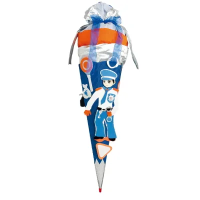 Produktbild von Schultüten-Bastelset Polizist – fertig gebastelt 68cm 6-eckig Rot(h)-Spitze Kreppverschluss