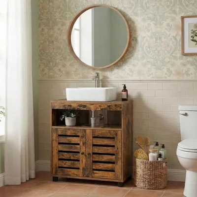 Produktbild von VASAGLE Waschbeckenunterschrank, Badezimmerschrank, Aufbewahrungsschrank, 60 x 30 x 63 cm, mit 2 Lamellentüren, verstellbares Brett