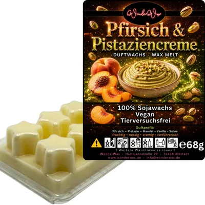 Produktbild von WonderWax Duftwachs Wax Melts für Duftlampe, 6 Sterne Duftmelt Wachsmelt Sojawachs Duftwachs Würfel für Raumdüfte, Wachs Duftöl Winter Indoor Schmelzen für Aromalampe Pfirsich & Pistaziencreme