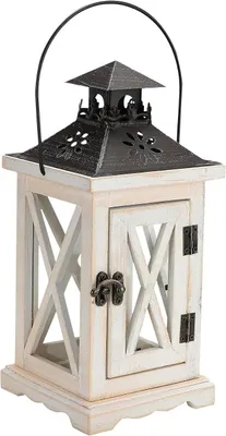 Imagen del producto de Soportecandelabro decorativo, farol vintage de madera, portavelas, farol colgante estético, decoración para el hogar, para bodas, para patios, balcones (blanco)