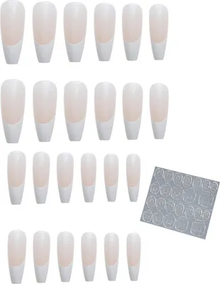 Produktbild von 24-teiliges Nagelkunst-Set zum Selbermachen, künstliche Nägel, tragbare Aufdrücknägel mit Kleber, wasserfestes Gel, künstliche Nägel, vollständige Abdeckung, flacher Kopf, French Tips, künstliches Nagelzubehör für Frauen und Mädchen