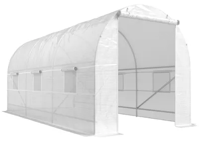 Produktbild von Gartentunnel Gewächshaus - Folientunnel - 9 m² - 445x200x200 cm - 140 g/m² PE-Folie - Tür und 6 Fenster - Weiß
