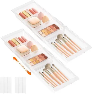Produktbild von Unyqoos® Verstellbare Schubladen-Organizer für Kosmetik und Küchenutensilien, Set von 2