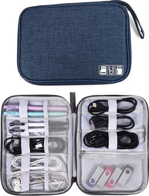 Kabeltasche in Dunkelblau, Elektronische Kabel und Zubehör Organizer Reisetasche, Elektronik Accessoires Tasche