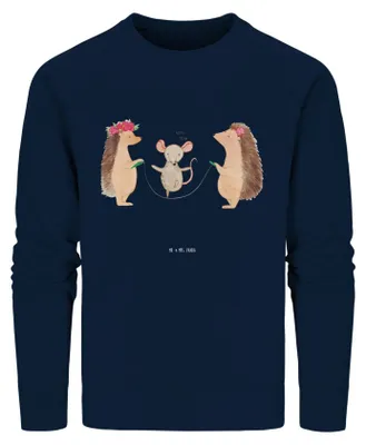 Produktbild von Mr. & Mrs. Panda Bio Baumwoll Pullover Igel Seilhüpfen Größe XXL - French Navy - Geschenk, Sweater, Sweatshirt, Pulli, Kinder, Kindergarten, Maus, Lustige Sprüche