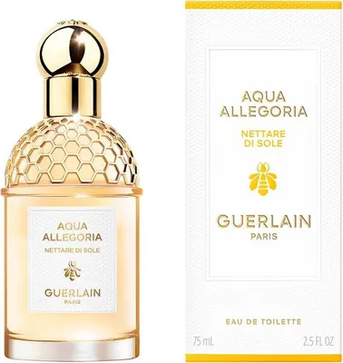 A perfume bottle and its packaging are displayed side-by-side against a white background.