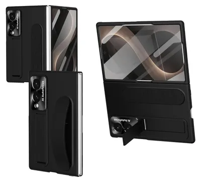 Produktbild von Hülle für Samsung Galaxy Z Fold 8 Vertikale Armbandtasche mit Eingebautem Displayschutz, Griffring, Ständer, Kameraschutz Handyhülle Schwarz