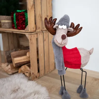 Image de Renne de Noël avec corps branlant 55cm Décoration de Noël Décoration de table d'hiver
