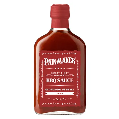 Verpackungsbild Painmaker Sweet und Hot Whiskey BBQ Sauce Old School US Style 195ml