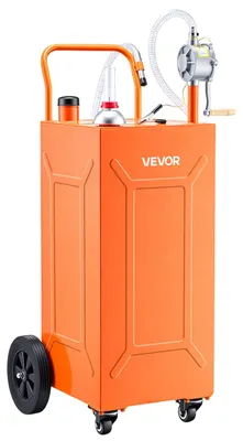 Image de VEVOR Chariot mobile de stockage de carburant de 132,5 litres, avec pompe manuelle, de couleur orange, en acier au carbone. Inclut 4 roulettes et un tuyau d'alimentation de 3 mètres. Débit maximal : 17,8 litres/minute. Convient pour l'essence et le diesel. Idéal pour les véhicules tout-terrain (ATV, UTV), les motos