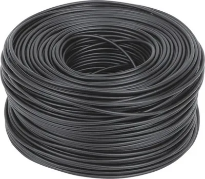 A tightly wound coil of black wire.